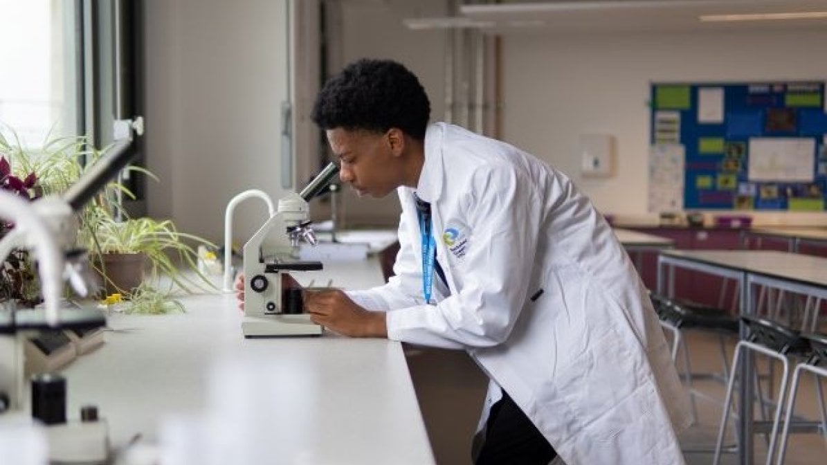 Student in science lab at school