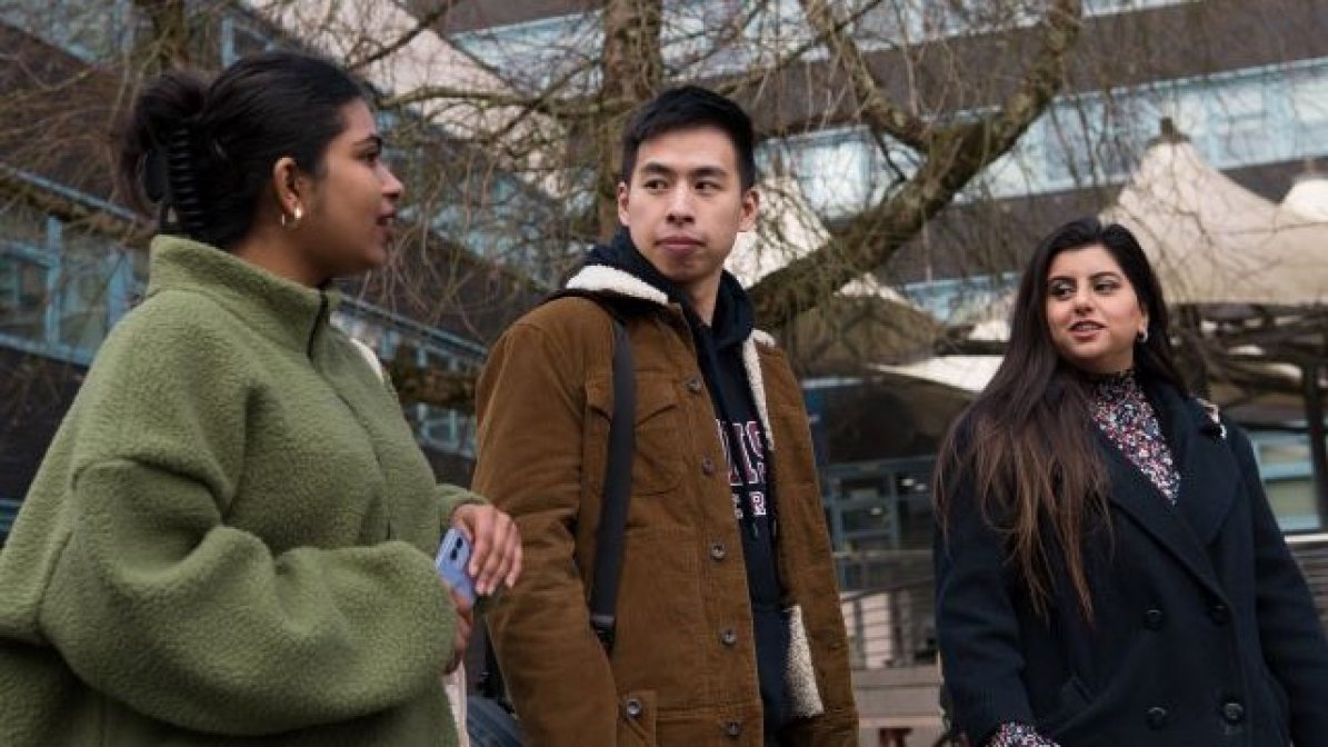 Students in university campus grounds 