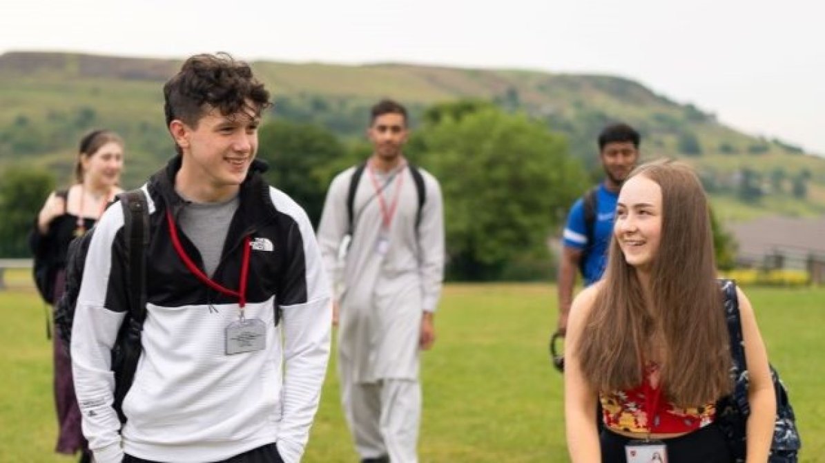Students walking in the countryside