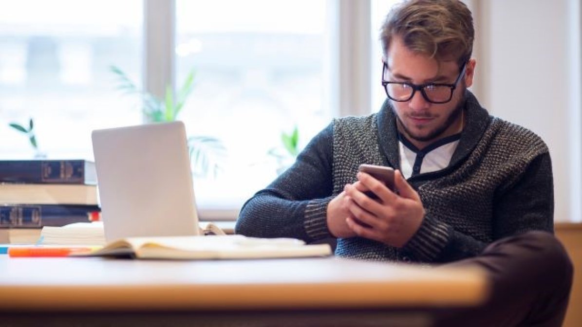 Student using mobile phone