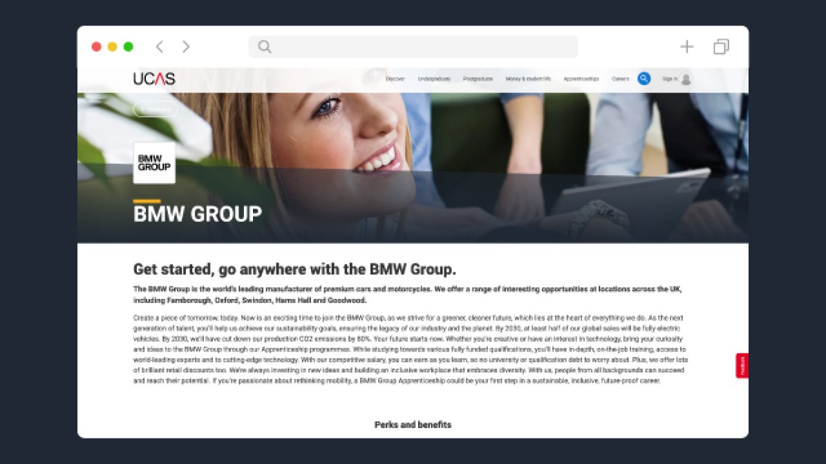 Example employer profile for BMW