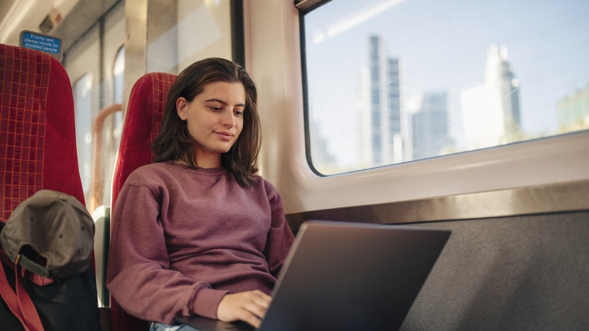 Student working on a train