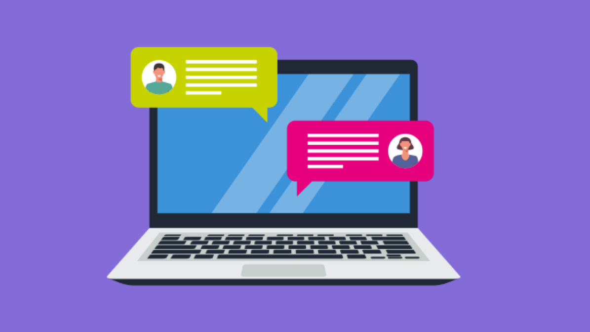 Graphic of laptop showing student messages