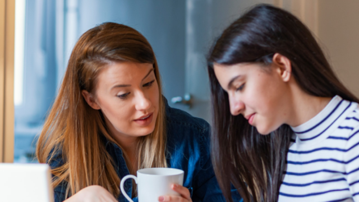 Parent and child discussing options after school