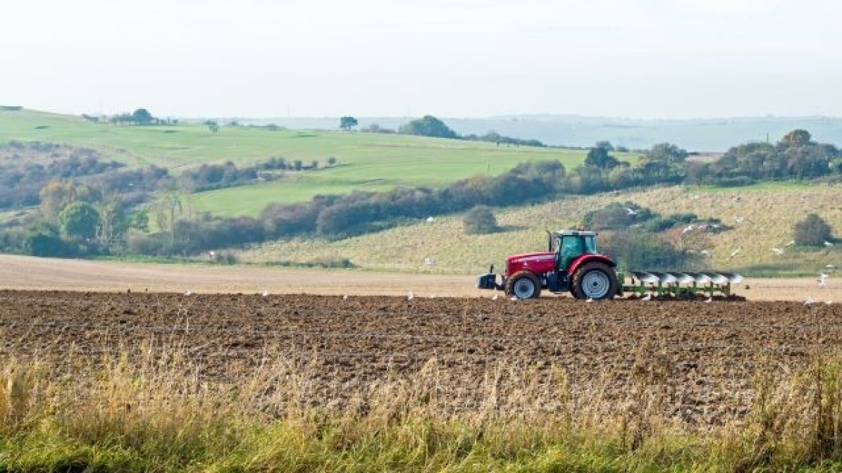 Tractor ploughing a field