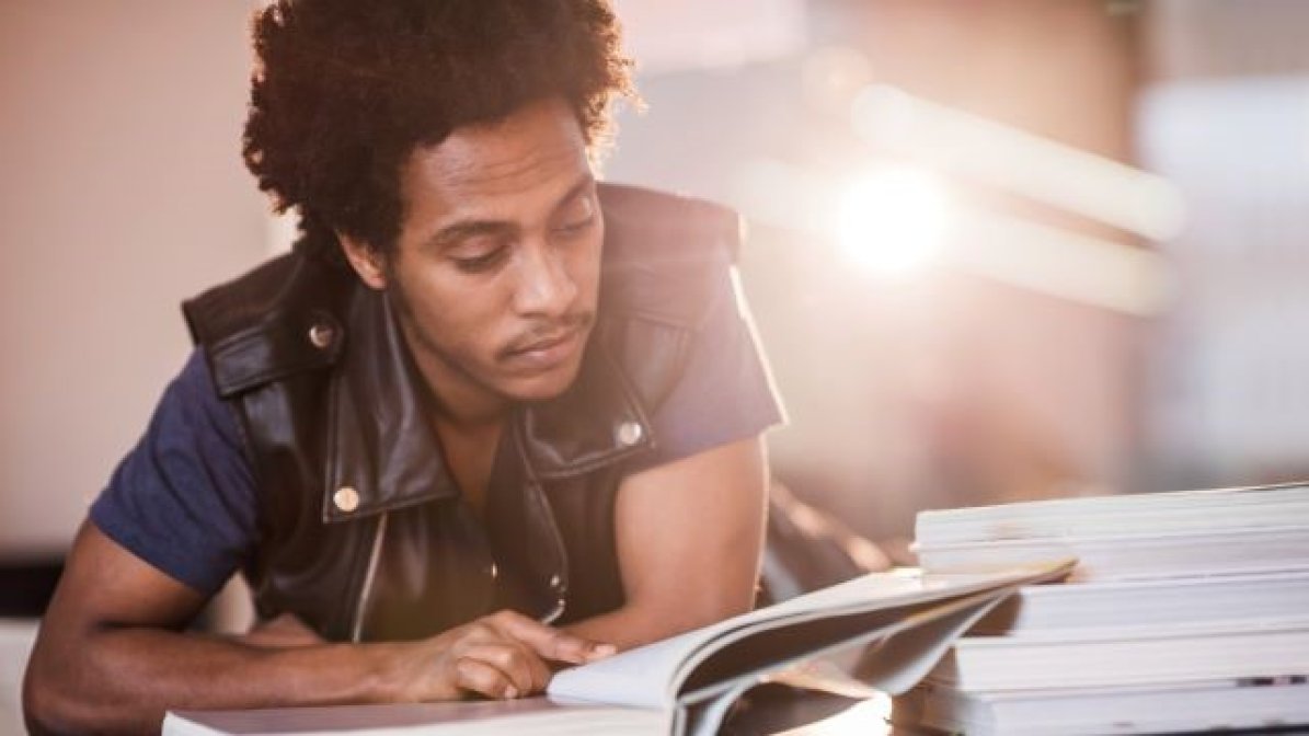 Student reading a book