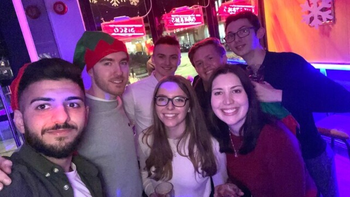 Rosie Brown, Chartered Management Degree Apprentice at BT at a social event with other apprentices