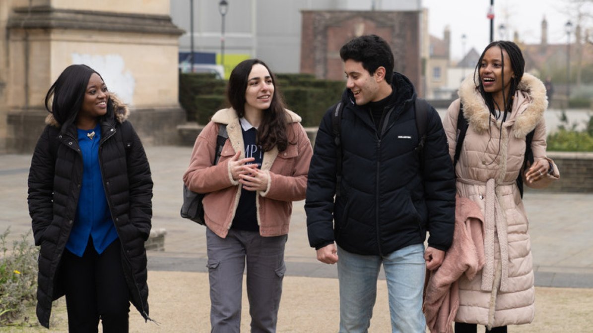 Students walking in campus grounds