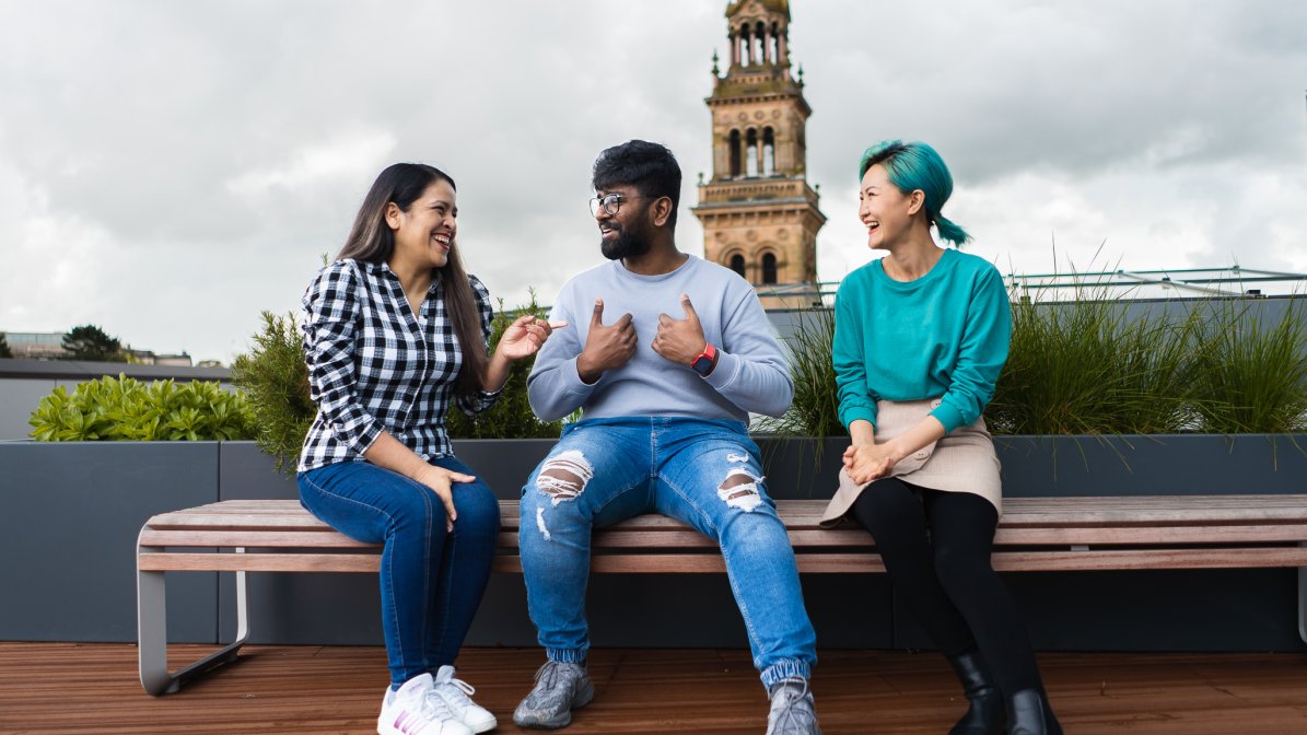 International students chatting at university