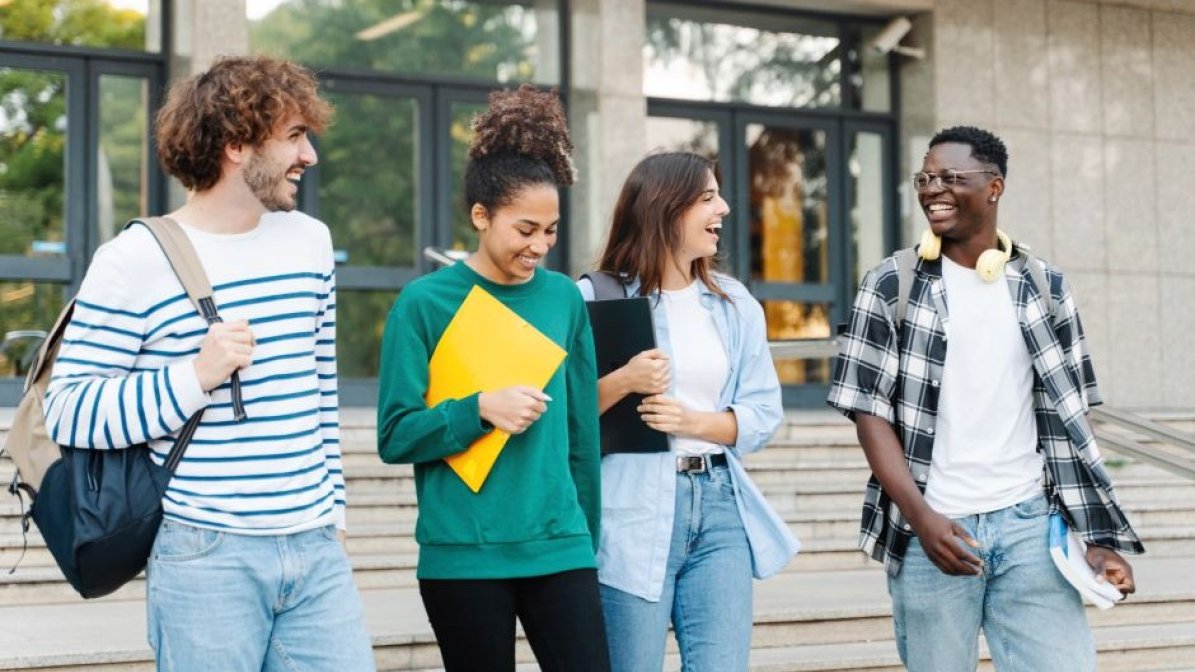 Students walking around campus 