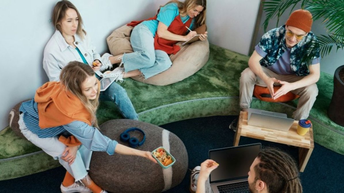 Students chatting and relaxing in communal area