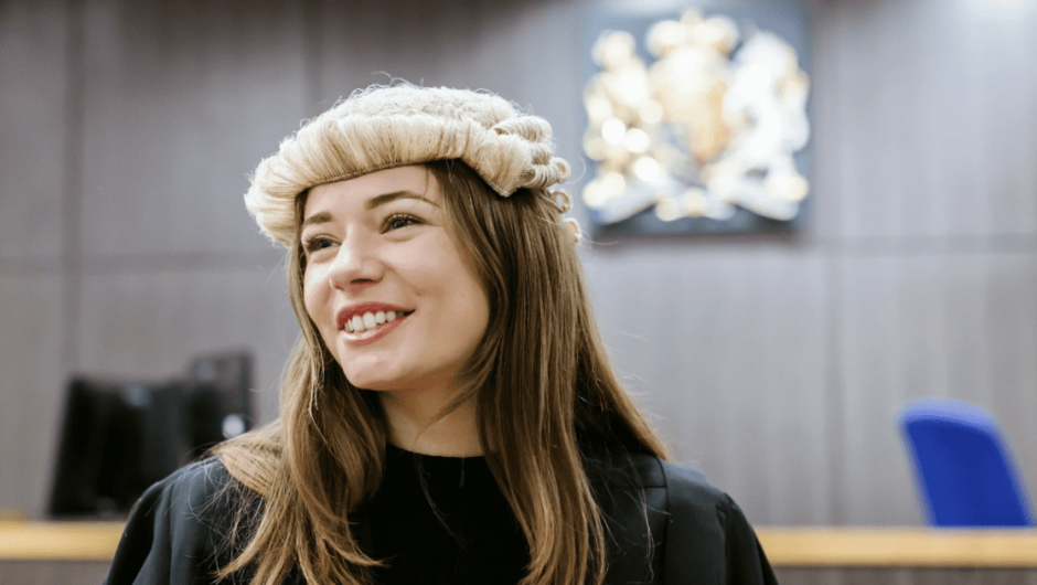 Law apprentice in mock court