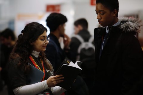 adviser talking to student