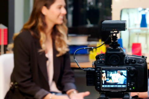 Media studies student conducting an interview 