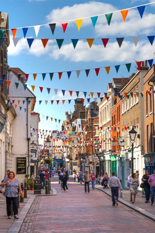 Flags across a street in Kent