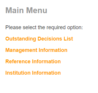 Screenshot of web-link main menu